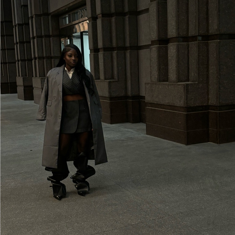 Payton Skirt - GREY PINSTRIPE MULTI